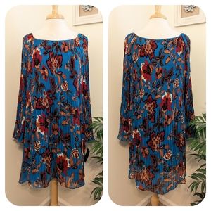 INC International Concepts Floral Pleated Cold Shoulder Bell Sleeve Shift Dress